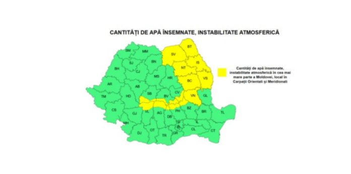 Weekend cu modificări majore ale condițiilor meteorologice: ANM a emis cod galben pentru precipitații, grindină și vânt în mai multe zone.