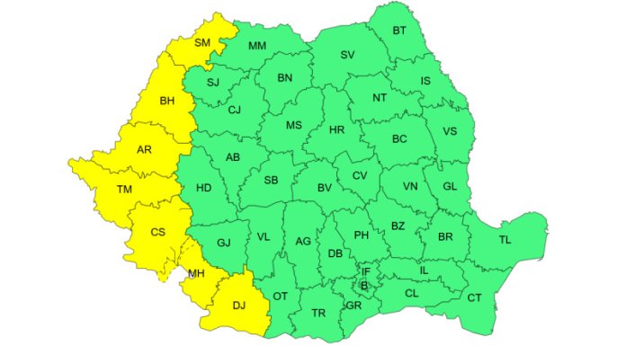 HARTĂ: Cod galben de temperaturi extreme și furtuni în România - ANM anticipează 37°C și vânturi de 70 km/h.